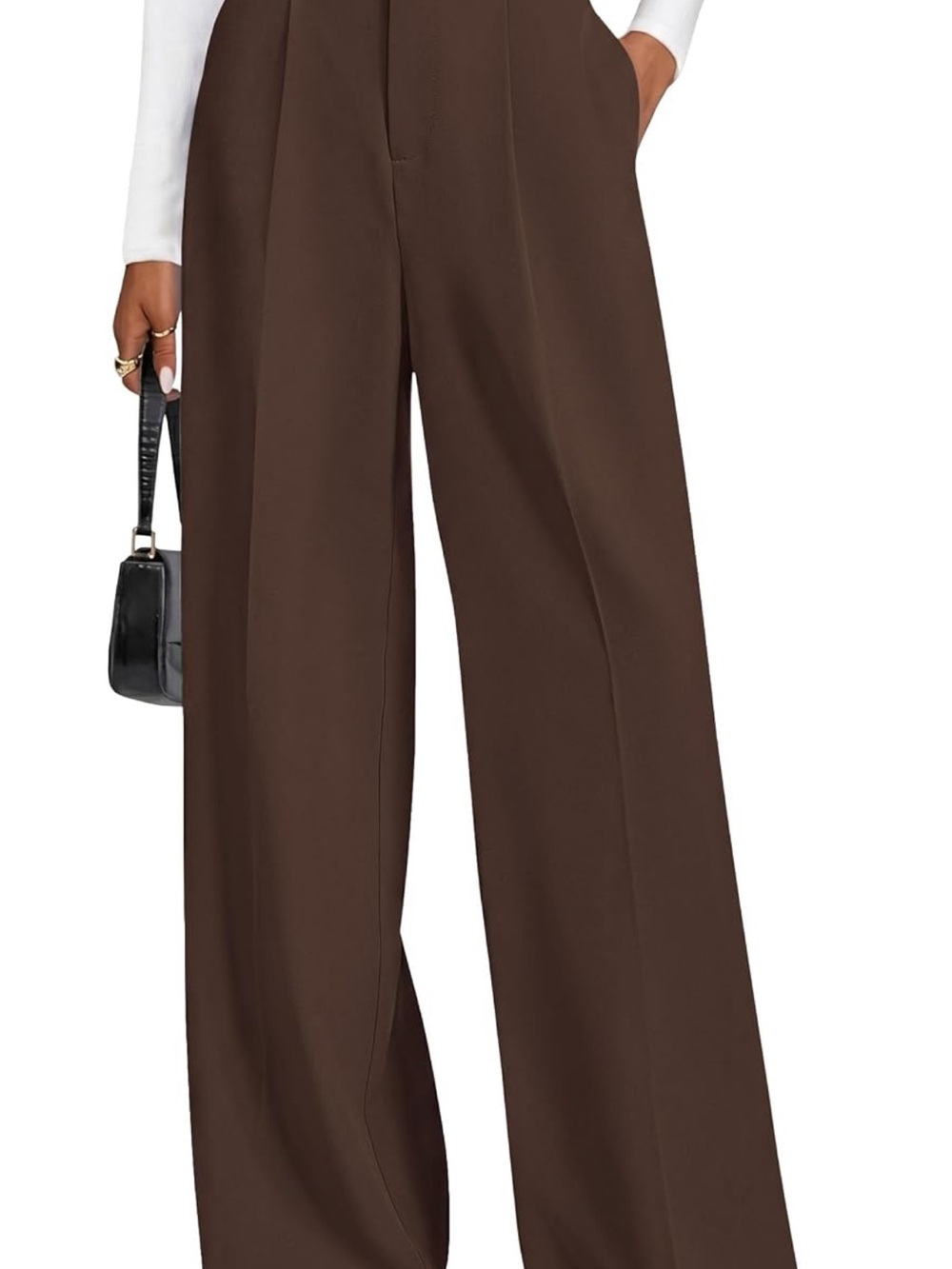 Elegant High-Waist Wide-Leg Trousers in Dark Brown